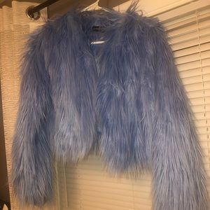 Baby blue faux fur coat